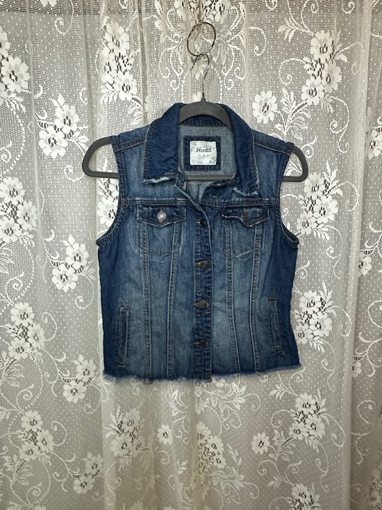 Mudd Jackets & Blazers - Vintage Mudd Distressed Denim Vest Raw Frayed Hem Blue Y2K Size Small